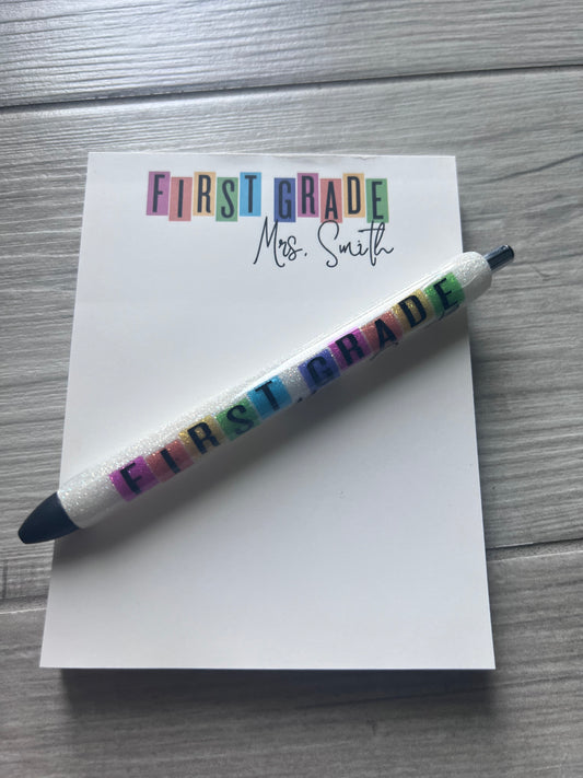 Teacher Notepad with Glitter Pen (Grade specific)